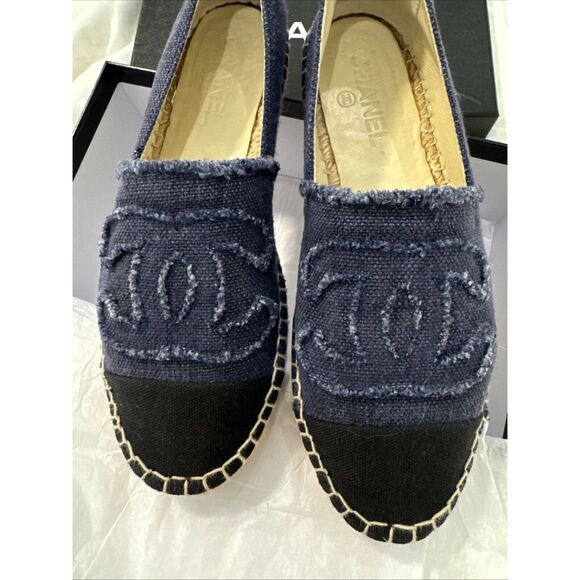 CHANEL logo denim espadrilles Size 39 Blue Black W/box - Picture 4 of 14